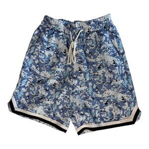 ROMWE Mens Drawstring Athletic Shorts~Size M~Blue Black Camo Pockets   L12 33